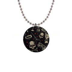 Grunge Seamless Pattern With Skulls 1  Button Necklace by Bedest