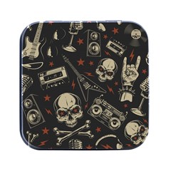 Grunge Seamless Pattern With Skulls Square Metal Box (black) by Bedest