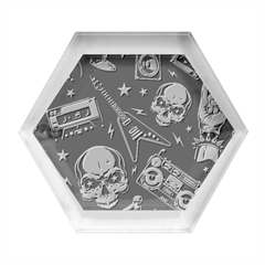 Grunge Seamless Pattern With Skulls Hexagon Wood Jewelry Box by Bedest