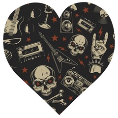 Grunge Seamless Pattern With Skulls Wooden Puzzle Heart