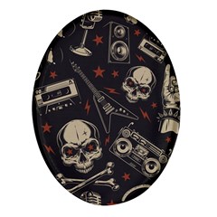 Grunge Seamless Pattern With Skulls Oval Glass Fridge Magnet (4 Pack)