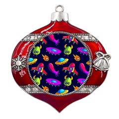 Space Pattern Metal Snowflake And Bell Red Ornament