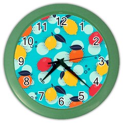 Pop Art Style Citrus Seamless Pattern Color Wall Clock by Bedest