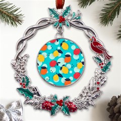 Pop Art Style Citrus Seamless Pattern Metal X mas Wreath Holly Leaf Ornament by Bedest