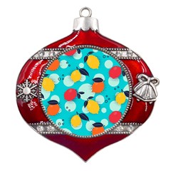 Pop Art Style Citrus Seamless Pattern Metal Snowflake And Bell Red Ornament