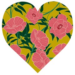 Pink Flower Seamless Pattern Wooden Puzzle Heart