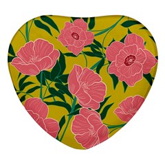 Pink Flower Seamless Pattern Heart Glass Fridge Magnet (4 Pack) by Bedest