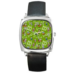 Seamless Pattern With Kids Square Metal Watch by Bedest