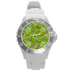 Seamless Pattern With Kids Round Plastic Sport Watch (l) by Bedest