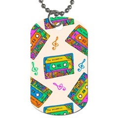 Seamless Pattern With Colorful Cassettes Hippie Style Doodle Musical Texture Wrapping Fabric Vector Dog Tag (one Side) by Bedest