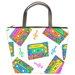 Seamless Pattern With Colorful Cassettes Hippie Style Doodle Musical Texture Wrapping Fabric Vector Bucket Bag Front