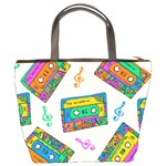 Seamless Pattern With Colorful Cassettes Hippie Style Doodle Musical Texture Wrapping Fabric Vector Bucket Bag Back