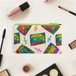 Seamless Pattern With Colorful Cassettes Hippie Style Doodle Musical Texture Wrapping Fabric Vector Cosmetic Bag (XS) Back