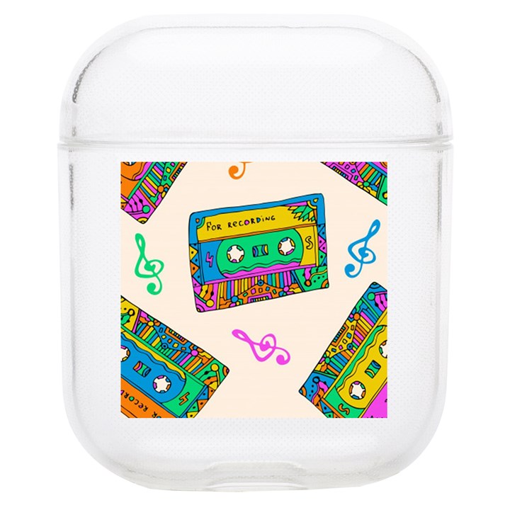 Seamless Pattern With Colorful Cassettes Hippie Style Doodle Musical Texture Wrapping Fabric Vector Soft TPU AirPods 1/2 Case