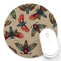 Tattoos Colorful Seamless Pattern Round Mousepad by Bedest