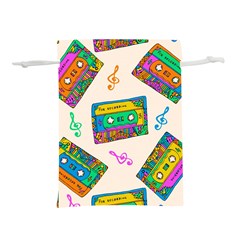 Seamless Pattern With Colorful Cassettes Hippie Style Doodle Musical Texture Wrapping Fabric Vector Lightweight Drawstring Pouch (l) by Bedest