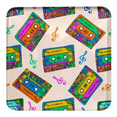 Seamless Pattern With Colorful Cassettes Hippie Style Doodle Musical Texture Wrapping Fabric Vector Square Glass Fridge Magnet (4 Pack) by Bedest