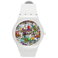 Hip Hop Background Round Plastic Sport Watch (m)