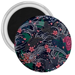 Japanese Wave Koi Illustration Seamless Pattern 3  Magnets by Bedest