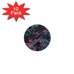 Japanese Wave Koi Illustration Seamless Pattern 1  Mini Buttons (10 Pack)  by Bedest