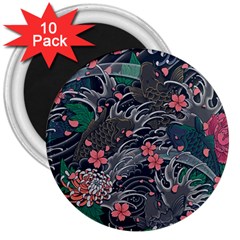 Japanese Wave Koi Illustration Seamless Pattern 3  Magnets (10 Pack)  by Bedest