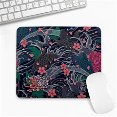 Japanese Wave Koi Illustration Seamless Pattern Large Mousepad by Bedest