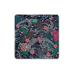 Japanese Wave Koi Illustration Seamless Pattern Square Magnet Front