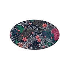 Japanese Wave Koi Illustration Seamless Pattern Sticker Oval (10 Pack) by Bedest