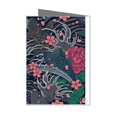 Japanese Wave Koi Illustration Seamless Pattern Mini Greeting Cards (pkg Of 8) by Bedest