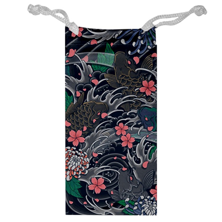 Japanese Wave Koi Illustration Seamless Pattern Jewelry Bag