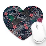 Japanese Wave Koi Illustration Seamless Pattern Heart Mousepad Front