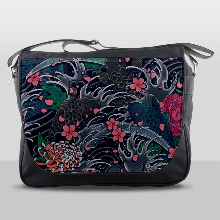 Japanese Wave Koi Illustration Seamless Pattern Messenger Bag