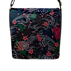 Japanese Wave Koi Illustration Seamless Pattern Flap Closure Messenger Bag (l) by Bedest