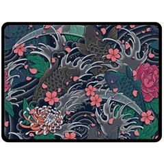 Japanese Wave Koi Illustration Seamless Pattern Two Sides Fleece Blanket (large) by Bedest