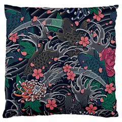 Japanese Wave Koi Illustration Seamless Pattern Large Premium Plush Fleece Cushion Case (one Side) by Bedest