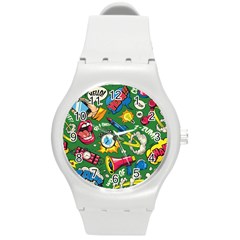 Pop Art Colorful Seamless Pattern Round Plastic Sport Watch (m)