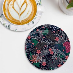 Japanese Wave Koi Illustration Seamless Pattern Uv Print Round Tile Coaster by Bedest