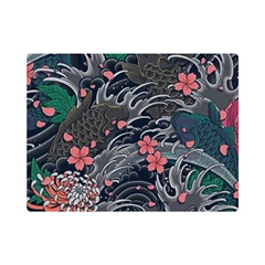 Japanese Wave Koi Illustration Seamless Pattern Premium Plush Fleece Blanket (mini) by Bedest