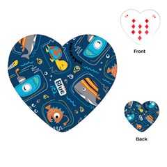 Seamless Pattern Vector Submarine With Sea Animals Cartoon Playing Cards Single Design (Heart)