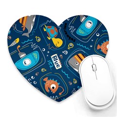 Seamless Pattern Vector Submarine With Sea Animals Cartoon Heart Mousepad