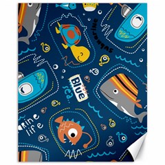 Seamless Pattern Vector Submarine With Sea Animals Cartoon Canvas 11  x 14 