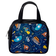 Seamless Pattern Vector Submarine With Sea Animals Cartoon Classic Handbag (One Side)