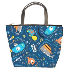 Seamless Pattern Vector Submarine With Sea Animals Cartoon Bucket Bag