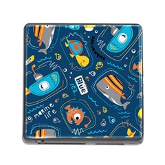 Seamless Pattern Vector Submarine With Sea Animals Cartoon Memory Card Reader (square 5 Slot) by Bedest