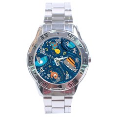 Seamless Pattern Vector Submarine With Sea Animals Cartoon Stainless Steel Analogue Watch