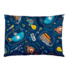 Seamless Pattern Vector Submarine With Sea Animals Cartoon Pillow Case (Two Sides)