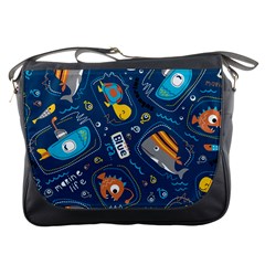 Seamless Pattern Vector Submarine With Sea Animals Cartoon Messenger Bag by Bedest