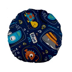 Seamless Pattern Vector Submarine With Sea Animals Cartoon Standard 15  Premium Round Cushions