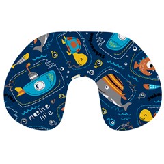 Seamless Pattern Vector Submarine With Sea Animals Cartoon Travel Neck Pillow