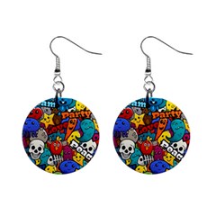 Graffiti Characters Seamless Pattern Mini Button Earrings by Bedest